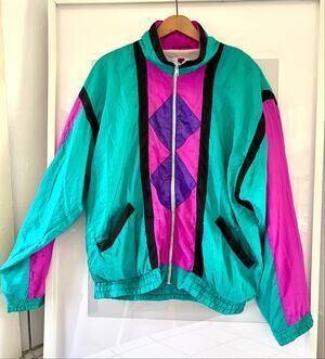Vintage Active Exposure 90s Colorblock Windbreaker Jacket Large Teal Pink